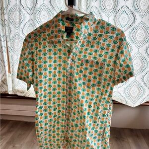 J. Crew Short-Sleeve Pineapple Print Shirt - White, Green, Yellow